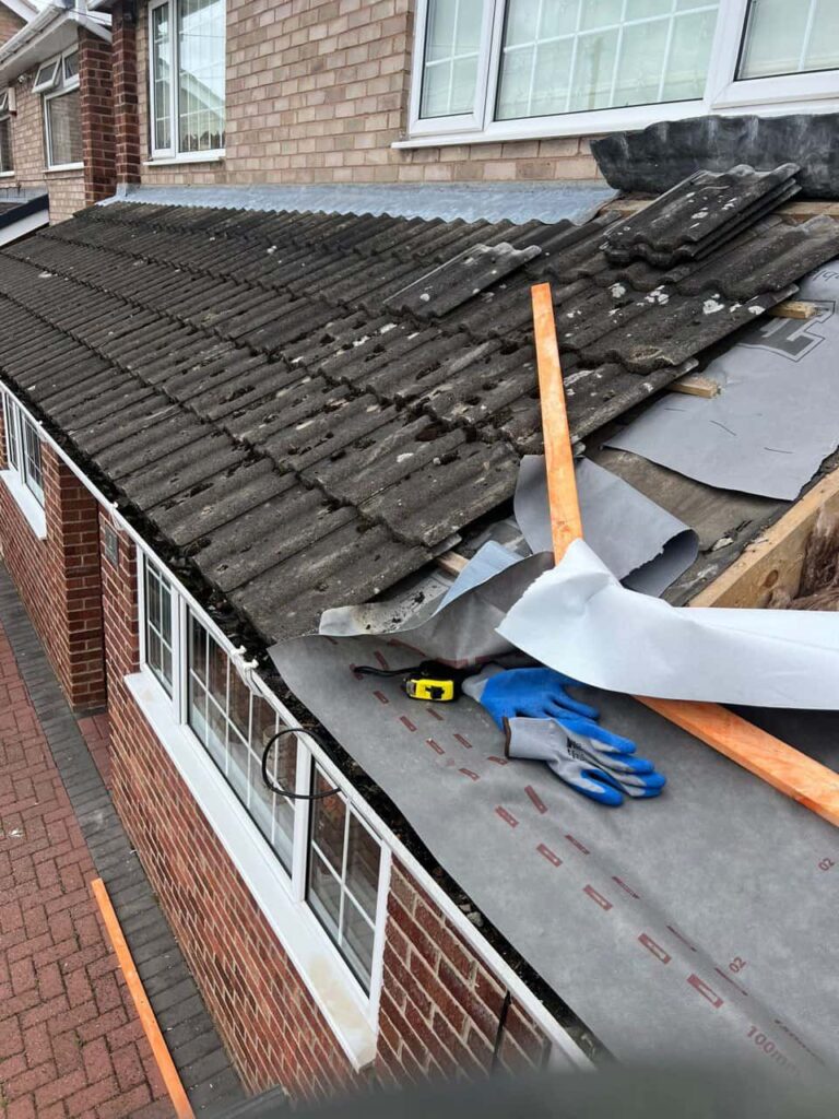 This is a photo of a pitched roof which is being repaired. The existing roof was leaking badly. Works carried out by TRP Roofing Hornsea
